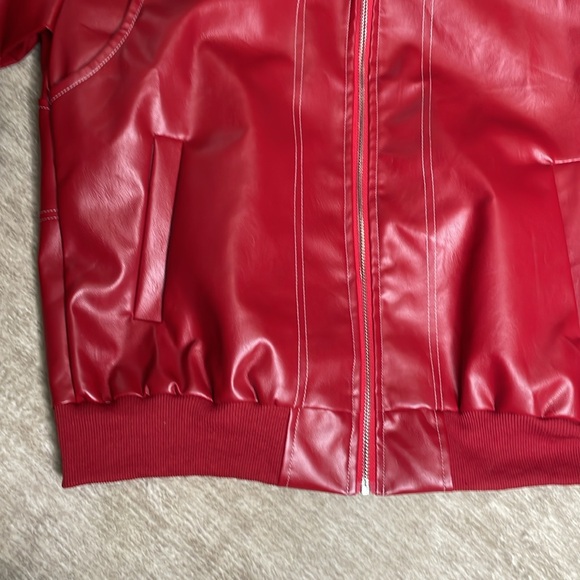 Red Amazon Faux Leather Bomber Jacket - Picture 3 of 4